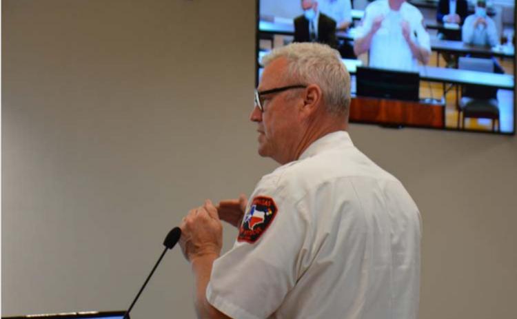 Fire Chief Jeff Smith gives the Lampasas City Council an update Monday about COVID-19 cases in the county and state. MONIQUE BRAND | DISPATCH RECORD