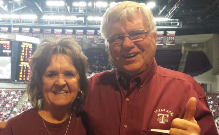 Dorothy and Jamie Briggs, shown at a Texas A&amp;M basketball game, are longtime Aggie fans. COURTESY PHOTO