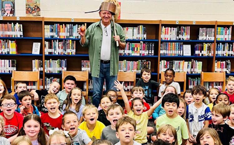 On Johnny Appleseed’s birthday, Sept. 26, Taylor Creek Elementary had a very special guest join the students to celebrate his 249th birthday. Johnny Appleseed (aka Joey McQueen, Lampasas High School principal) is shown here with first-grade students. COURTESY PHOTO