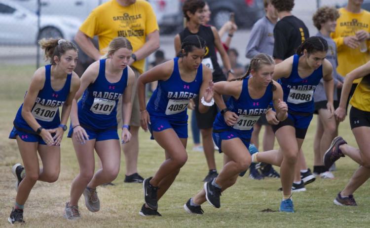 The Lady Badger cross country team takes off at the line during their home meet last Thursday at Lampasas High School. HUNTER KING | DISPATCH RECORD