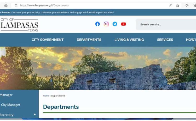 Streamlined navigation and a more modern look are features of the newly redesigned website for the city of Lampasas. screenshot | lampasas.org