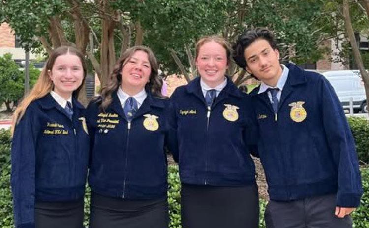Members of the FFA Farm and Agribusiness Management Team competed at the State FFA Contest in Huntsville. Lampasas chapter members who qualified are, from left, Hannah Blaha, Abigail Justice, Kayleigh Lenk and Collin Petersen. courtesy photo