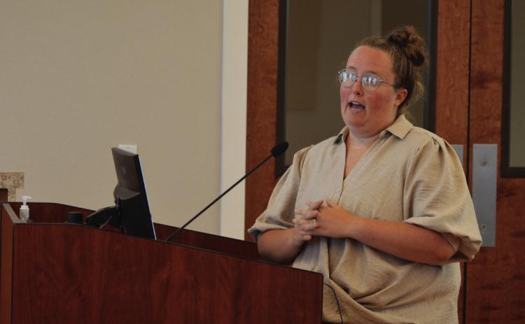 Recreation Specialist Bailey Carter outlines a proposal for a Parks Master Plan to the Lampasas City Council during its meeting last Monday night. She described it as phase one that would focus on the sports facilities and expansion plans for the future. ERICK MITCHELL | DISPATCH RECORD