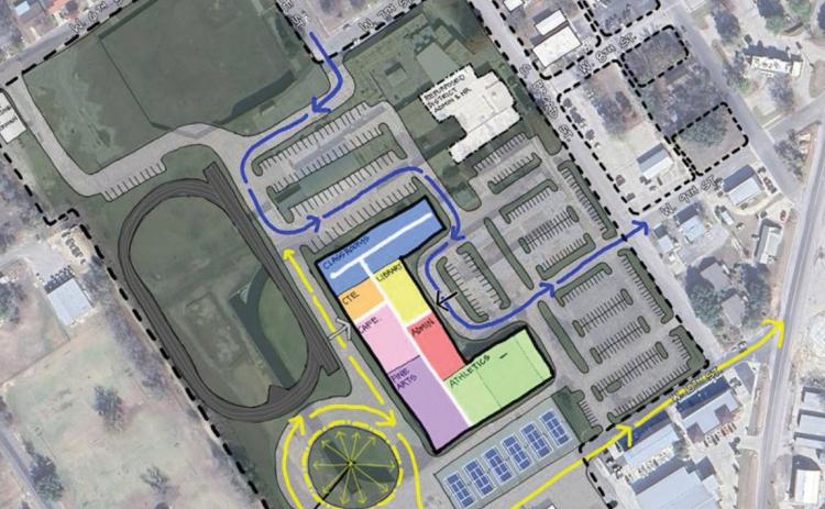 A WRA Architects rendering shows one option for redesigning faciliites and athletic spaces at Lampasas, which was discussed in October during facility planning meetings. Facility planning committee members also voiced support for eventual relocation of LHS home varsity football games to Lampasas High School, rather than Badger Field. The saga will continue with meetings slated for early January. courtesy graphic