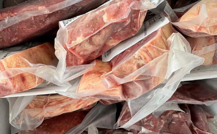 This load of meat is part of a delivery received in Lampasas last week for use in preparing school lunches. Nutrition Services Director Calvin Pittman said Lampasas ISD students consume several thousand pounds of ground beef each school year. joycesarah mccabe | dispatch record