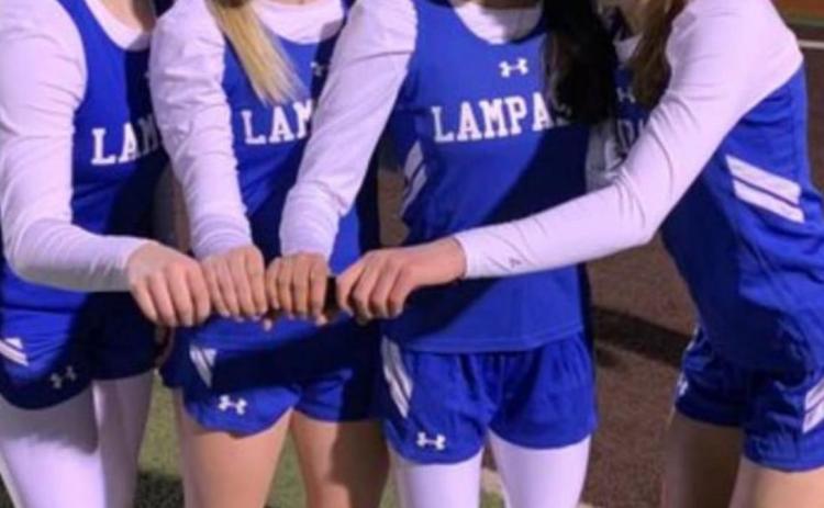 The Lady Badgers medaled in all three relays. Pictured, left to right, are Kenzie Roberts, Morgan Myers, Arielle Aguirre and Landry White who earned silver in the 4x100 and 4x200 relays. COURTESY PHOTO