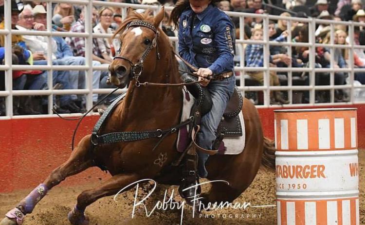 Brittany Tonozzi specializes in barrel racing. She won her third world championship in December at the National Finals Rodeo in Las Vegas. COURTESY PHOTO