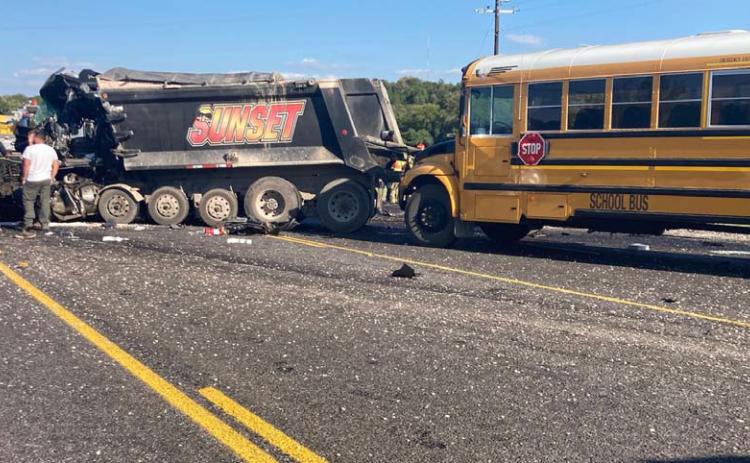 MONIQUE BRAND | DISPATCH RECORD Several students reported injuries after a dump truck and a Lampasas ISD school bus collided Thursday afternoon in Kempner.