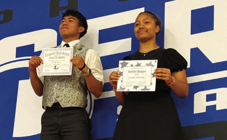 COURTESY PHOTO Juan Rodriguez, left, and Kaira Toeaina were the Battlin’ Badger award winners.