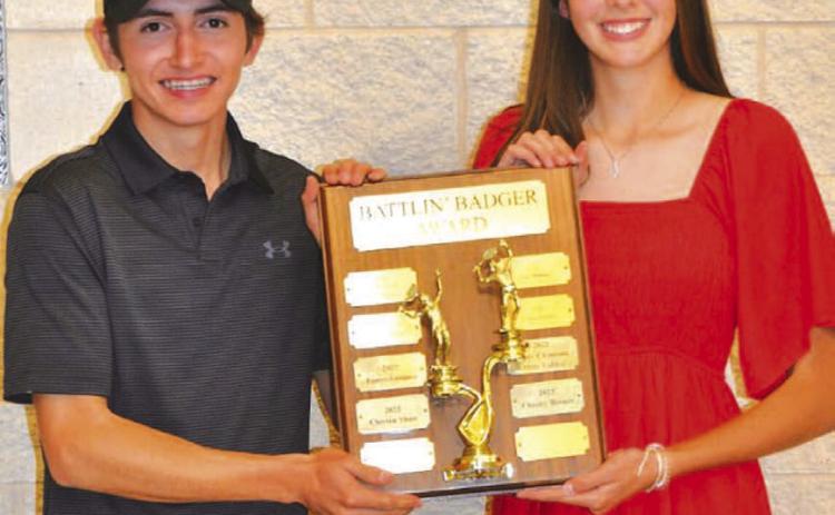 COURTESY PHOTO | KENNETH PEISER Clayton Shaw, left, and Chesley Breuer pose with their Battlin’ Badger award.