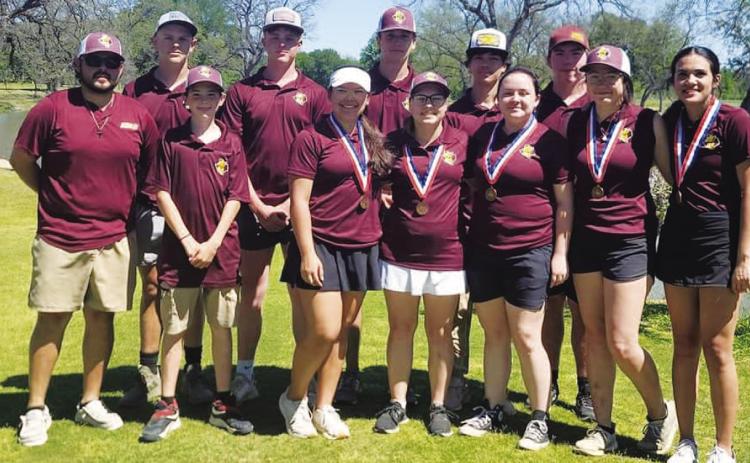 COURTESY PHOTO | KOLBY HESBROOK The Lometa golf teams pose for a photo after the district tournament in San Saba last week.