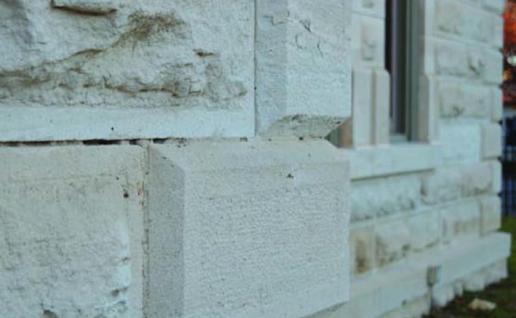 Cracks between mortar joints are a primary concern, as that has allowed water infiltration of the courthouse structure, contractors say. ERICK MITCHELL | DISPATCH RECORD