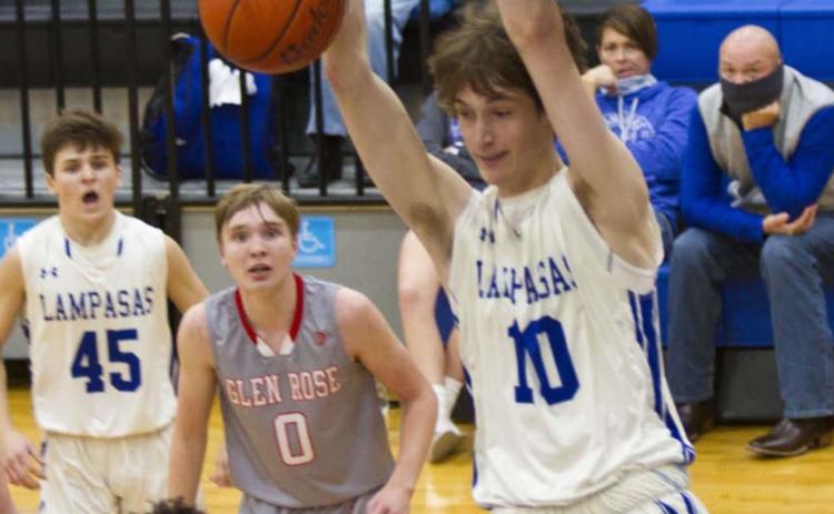 Kaeden Crawford slams a dunk in the third quarter. The Badgers outscored Glen Rose in the third quarter but could not overcome a first-half deficit. JEFF LOWE | DISPATCH RECORD