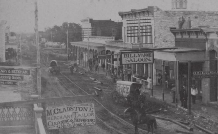 The unburied water pipes can be seen laying on the ground along the south side of Third Street between Live Oak Street and Western Avenue. The pipes were buried in the summer of 1885. COURTESY PHOTO | DEGOLYER LIBRARY, SOUTHERN METHODIST UNIVERSITY, LAWRENCE T. JONES III TEXAS PHOTOGRAPHY COLLECTION