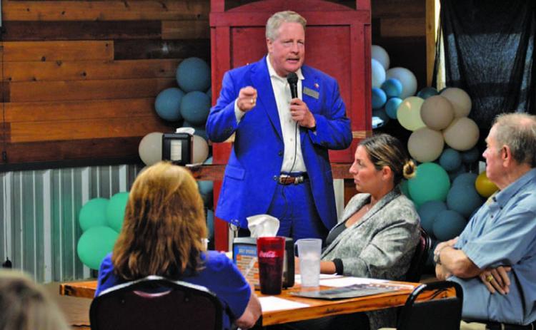State Board of Education member Tom Maynard (R-Florence) addressed those in attendance at last Thursday’s Lampasas County Republican Party gathering at Putters &amp; Gutters. ERICK MITCHELL | DISPATCH RECORD
