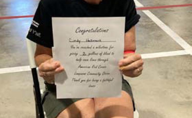 Cindy Hallmark reached a milestone last week of 2 gallons of blood donated through the American Red Cross Community Blood Drive. courtesy photo