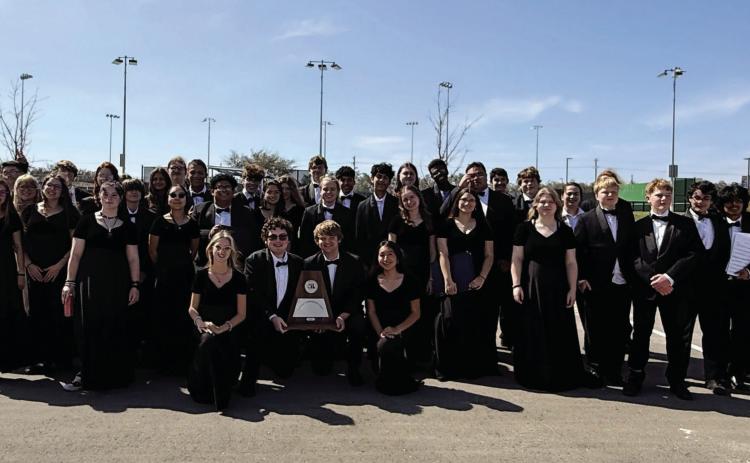 COURTESY PHOTO The Lampasas High School Wind Ensemble band poses for a photo after garnering superior ratings at the UIL Concert and Sight-Reading evaluation on March 3.