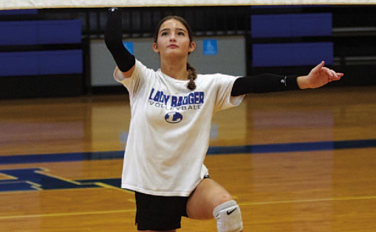 Henley Murchison goes through a drill during the Lady Badgers’ volleyball camp for incoming freshmen last Tuesday through Thursday. HUNTER KING | DISPATCH RECORD
