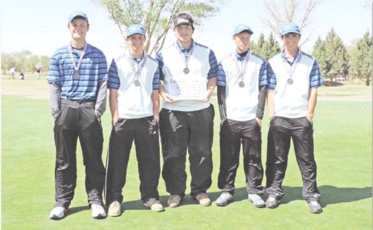Blake Graham, far right, is shown here with the 2014 regional champion Badger golf team. The other players from left to right are Trent Holloman, Brady Berry, Talon Wright and Blake January. FILE PHOTO