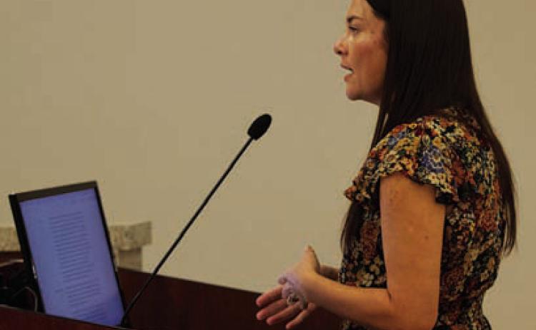 City Manager Erin Corbell makes her first presentation to the Lampasas City Council at Monday night’s meeting. HUNTER KING | DISPATCH RECORD
