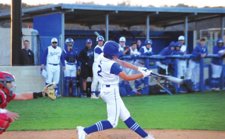 JT Posten swings at a pitch during his first at-bat against Glen Rose on Tuesday. HUNTER KING | DISPATCH RECORD