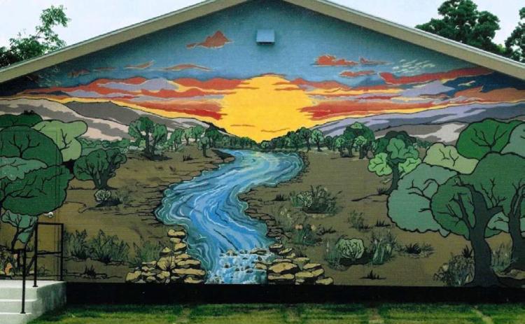 The “Healing Waters” mural celebrates the mineral springs that first brought settlers to the area. The mural, painted by Vision Lampasas volunteers, can be seen at 1801 South U.S. Highway 281 on the Kindred Spa building. COURTESY PHOTO | DORINDA BARRETT