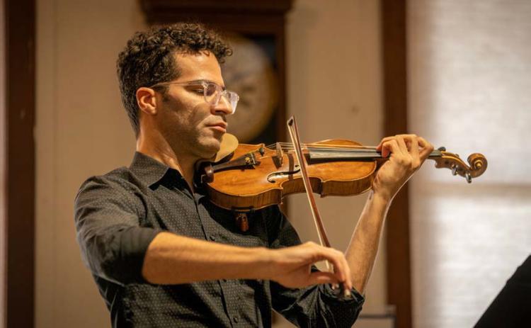 Violinist Patrice Calixte, member of the Artistan String Quartet, will perform during the Lampasas County Chamber Music Festival on June 1-4. He is pictured here at a previous performance at the Lampasas County Courthouse. courtesy photo | kairo media