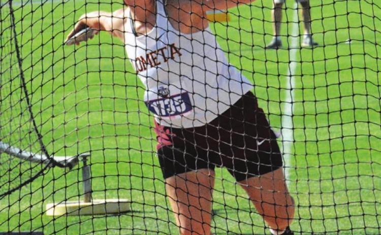 Sierra Tower winds to throw one of her discs at the state track meet in Austin. COURTESY PHOTO