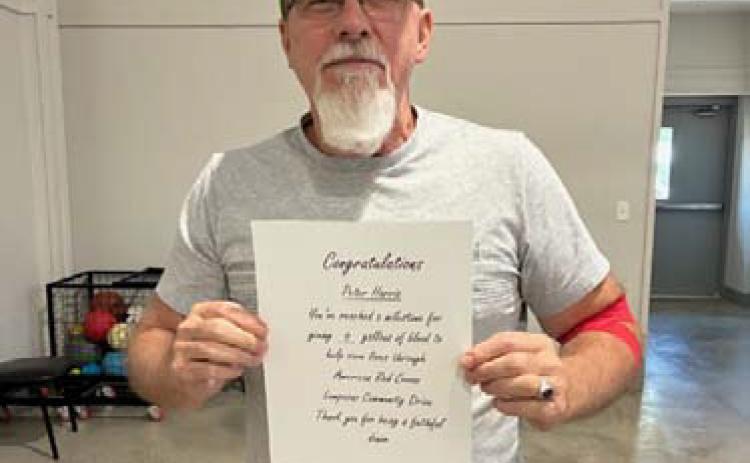 Pete Harris was one of two attendees to reach the 6-gallon donation mark with the American Red Cross. COURTESY PHOTO