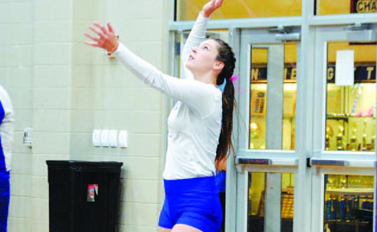 Emily Cain serves during the second set of Tuesday’s match. She is one of many seniors for the Lady Badgers. HUNTER KING | DISPATCH RECORD